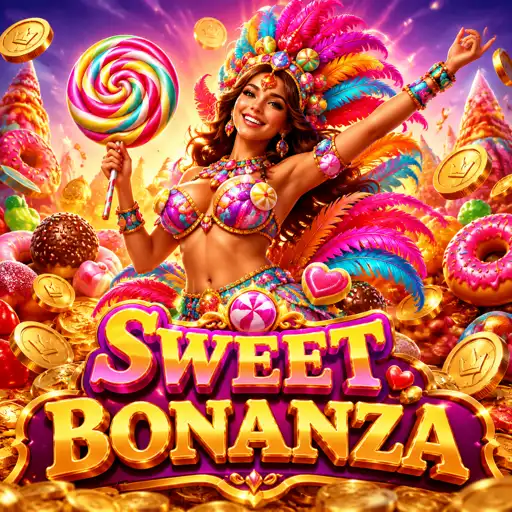 Capa do jogo Sweet Bonanza com doces e frutas coloridas